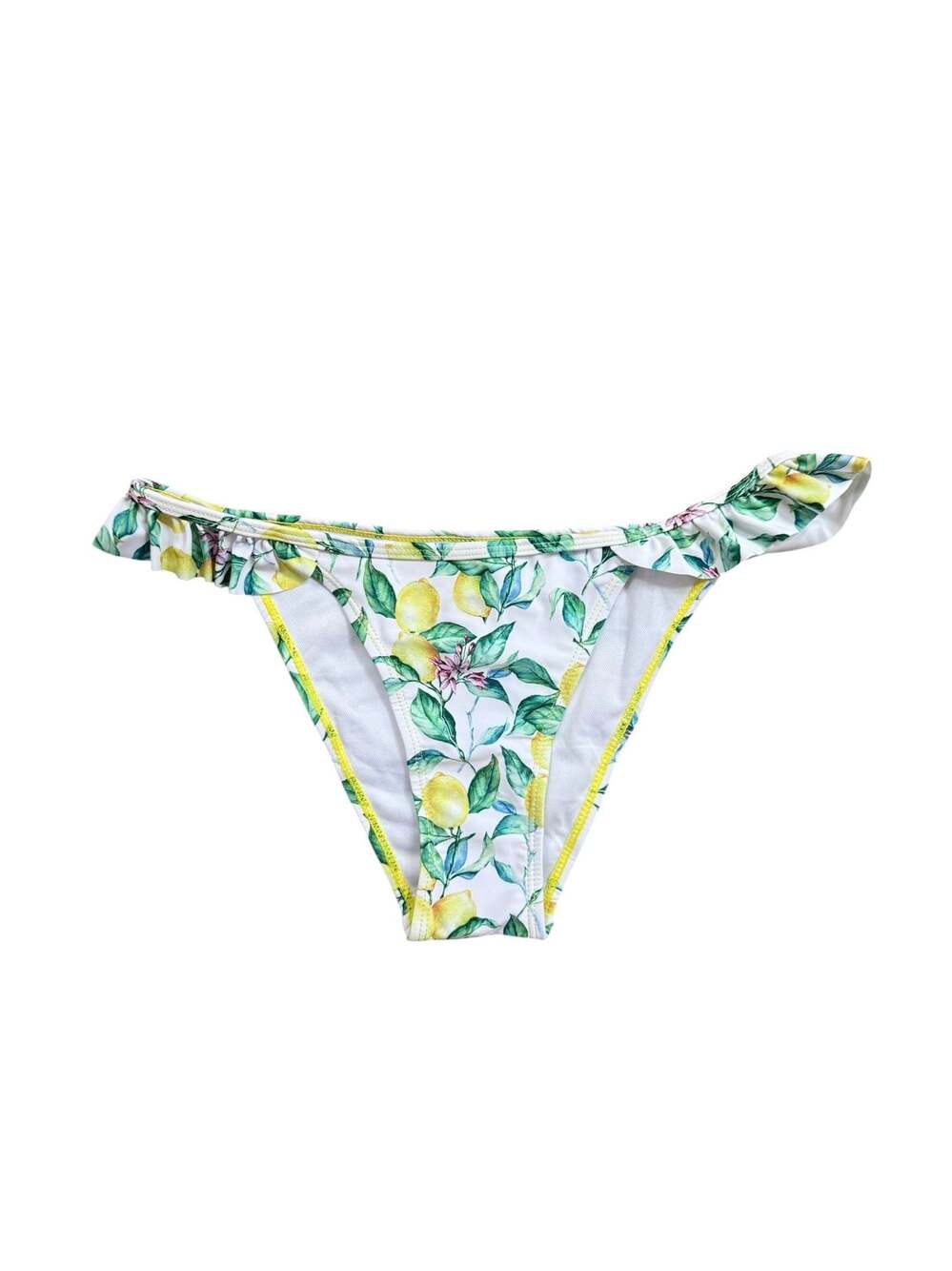 Shekini Lemon Print Ruffle Edge Bikini Bottom M